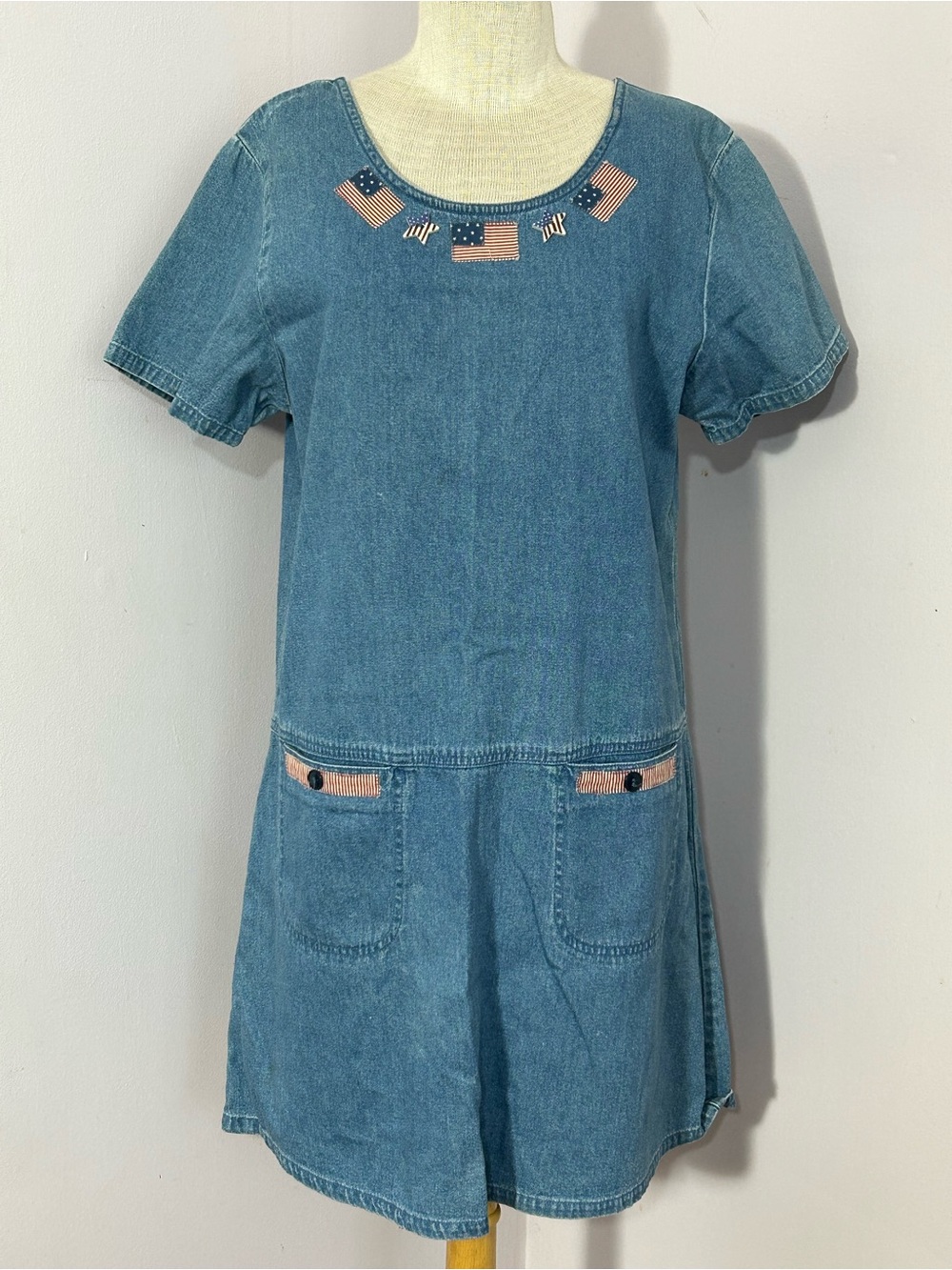Vintage BLUE J Denim Americana Embellished Dress M